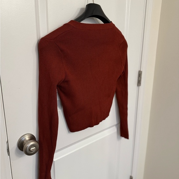 Zara Rust Red Ribbed Crop Cardigan - Picture 4 of 5
